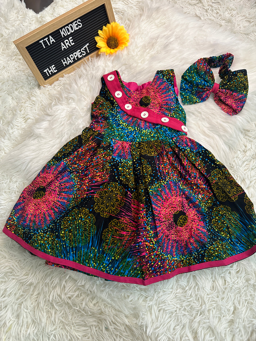 Elegant button design Ankara double layers dress girl age 1-2yrs