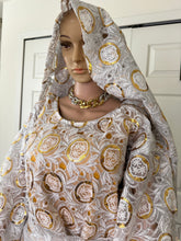 Load image into Gallery viewer, Luxury celebrant white lace with gold sequins Iro and buba set
