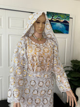 Load image into Gallery viewer, Luxury celebrant white lace with gold sequins Iro and buba set
