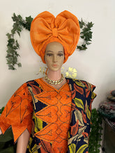 Load image into Gallery viewer, Pop of orange laser cut Ankara kaftan
