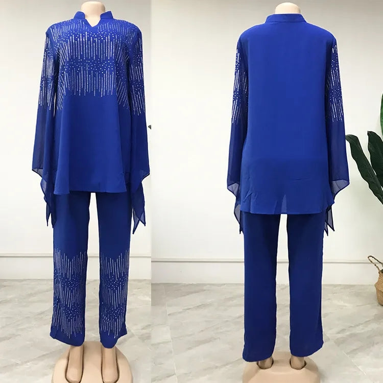 Ready-made blouse and pants stones embellished 2 pcs set