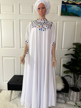 Load image into Gallery viewer, Luxury multicolored stones embellished white bubu with turban - free size
