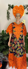 Load image into Gallery viewer, Pop of orange laser cut Ankara kaftan
