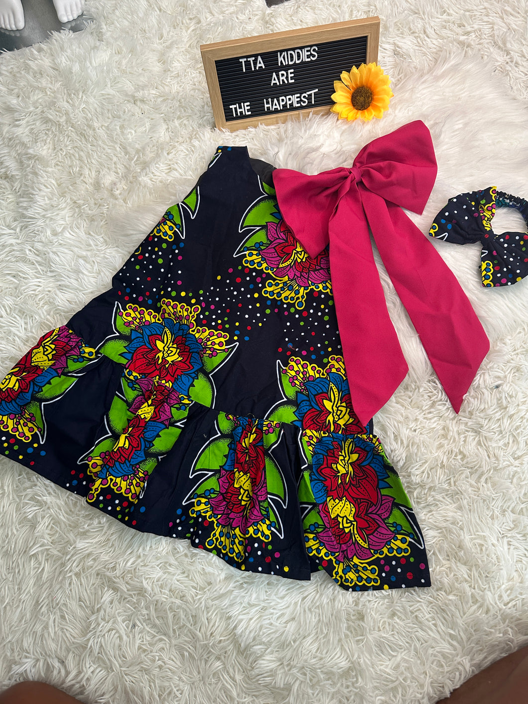 Beautiful sleeves bow shoulder Ankara dress girls age 3-4yrs