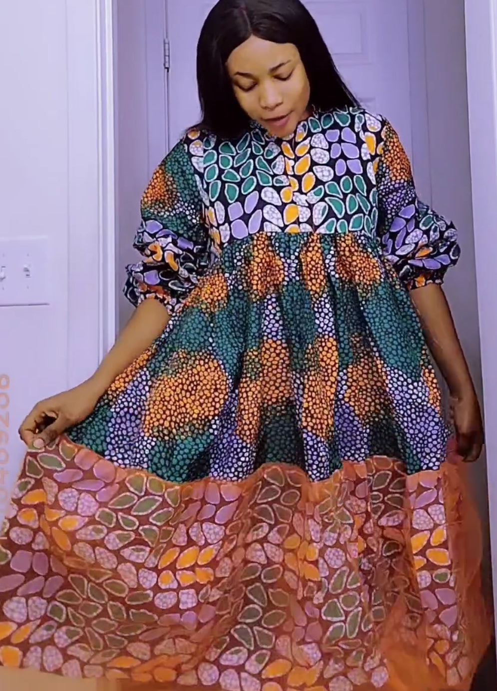 Free size Ankara shift dress with infused net