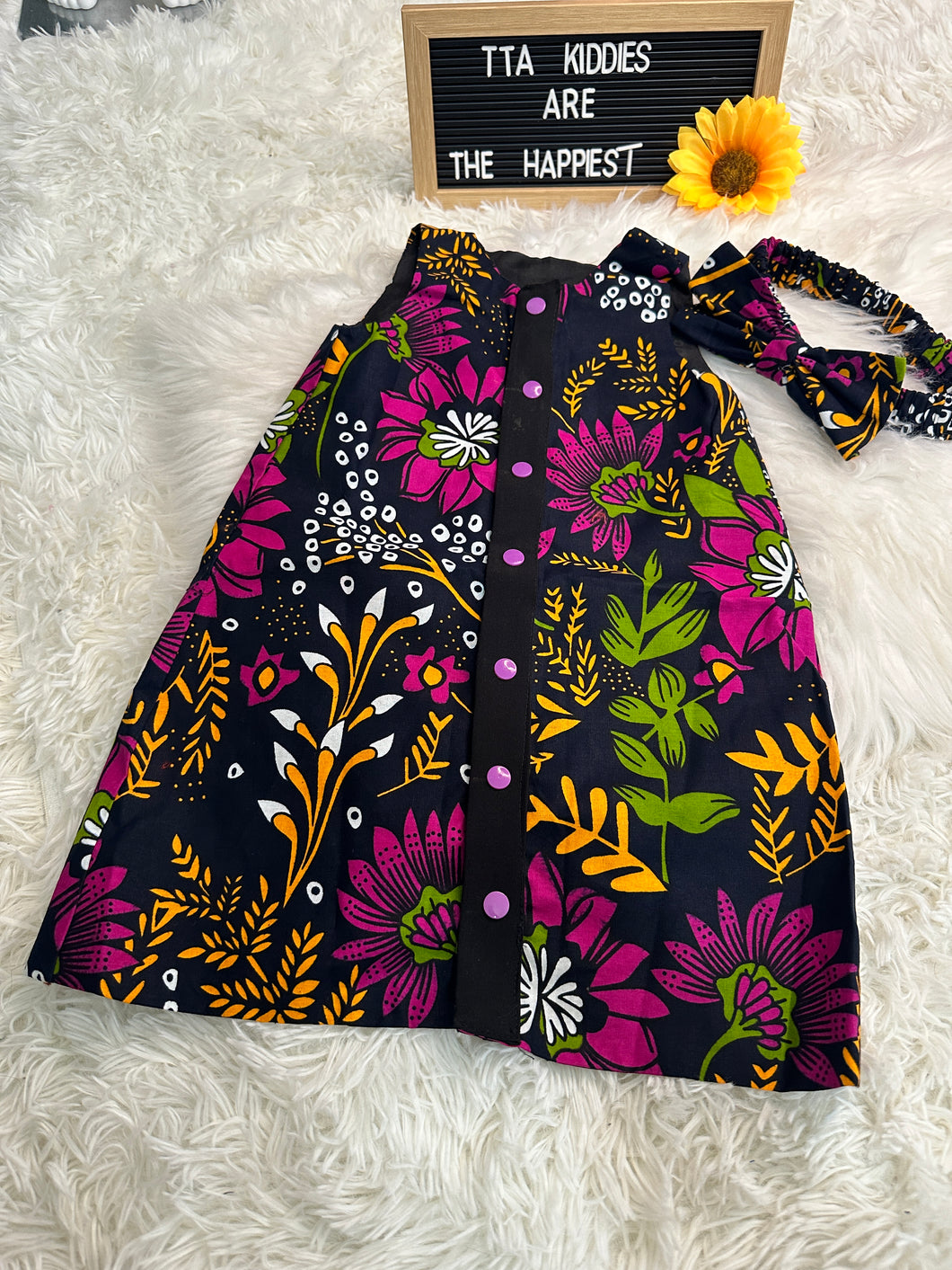 Colorful button down Ankara dress for girls age 1-2yrs