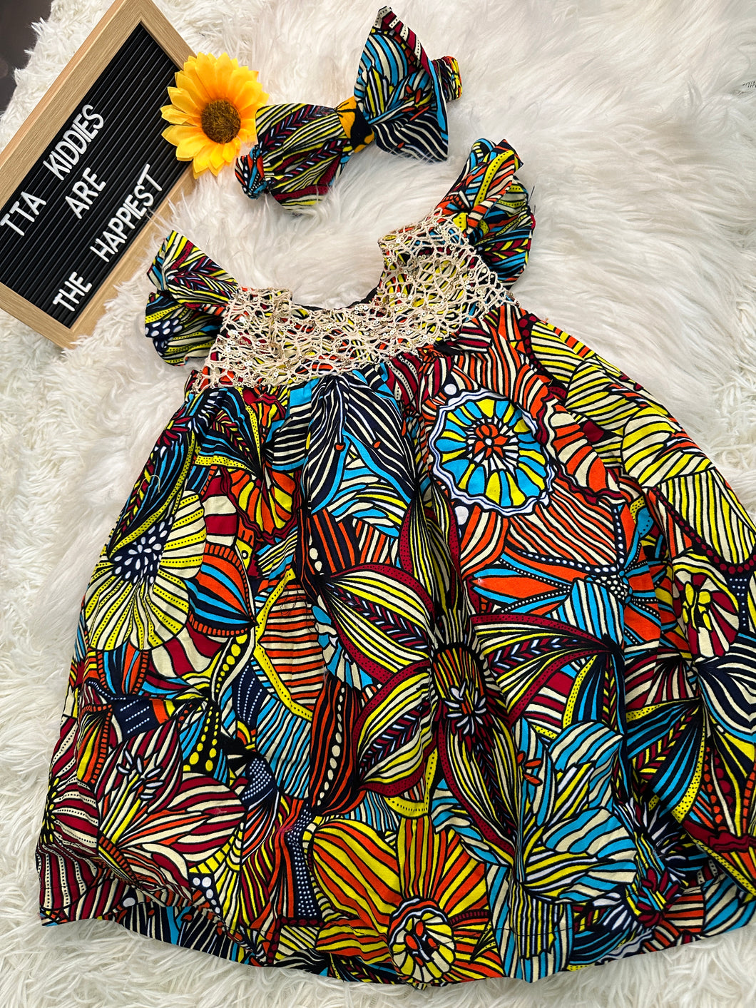 Beautiful sequins lace embellished Ankara dress for girls age 1-2 yrs