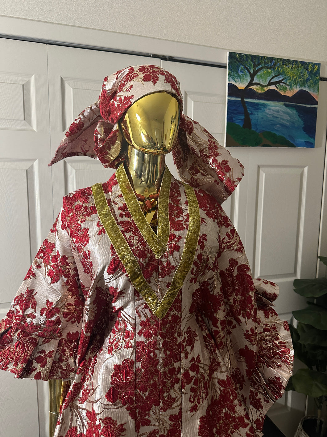 Beautiful brocade bubu with neck trimmings