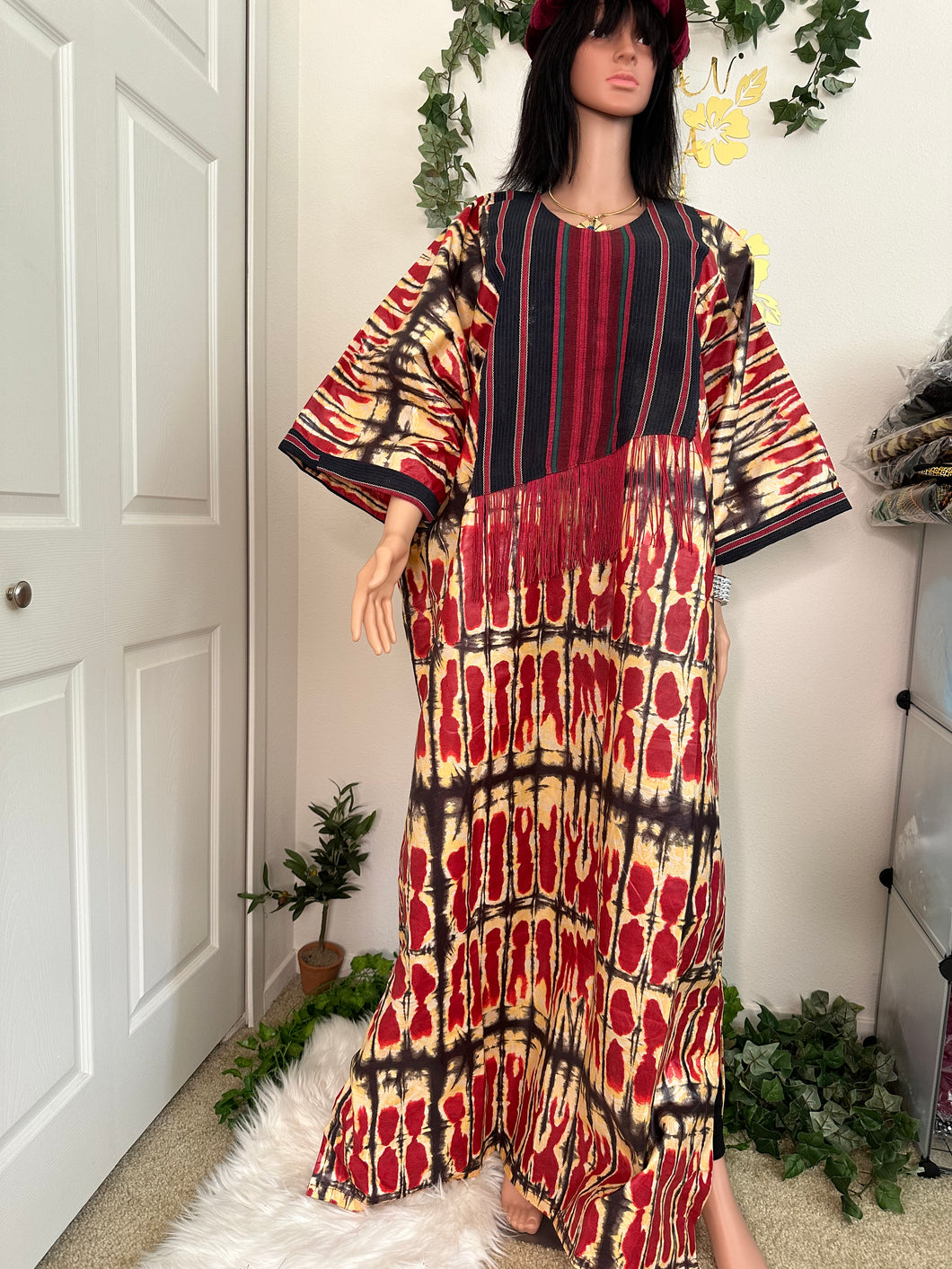 Adire bubu dress with asooke pattern design