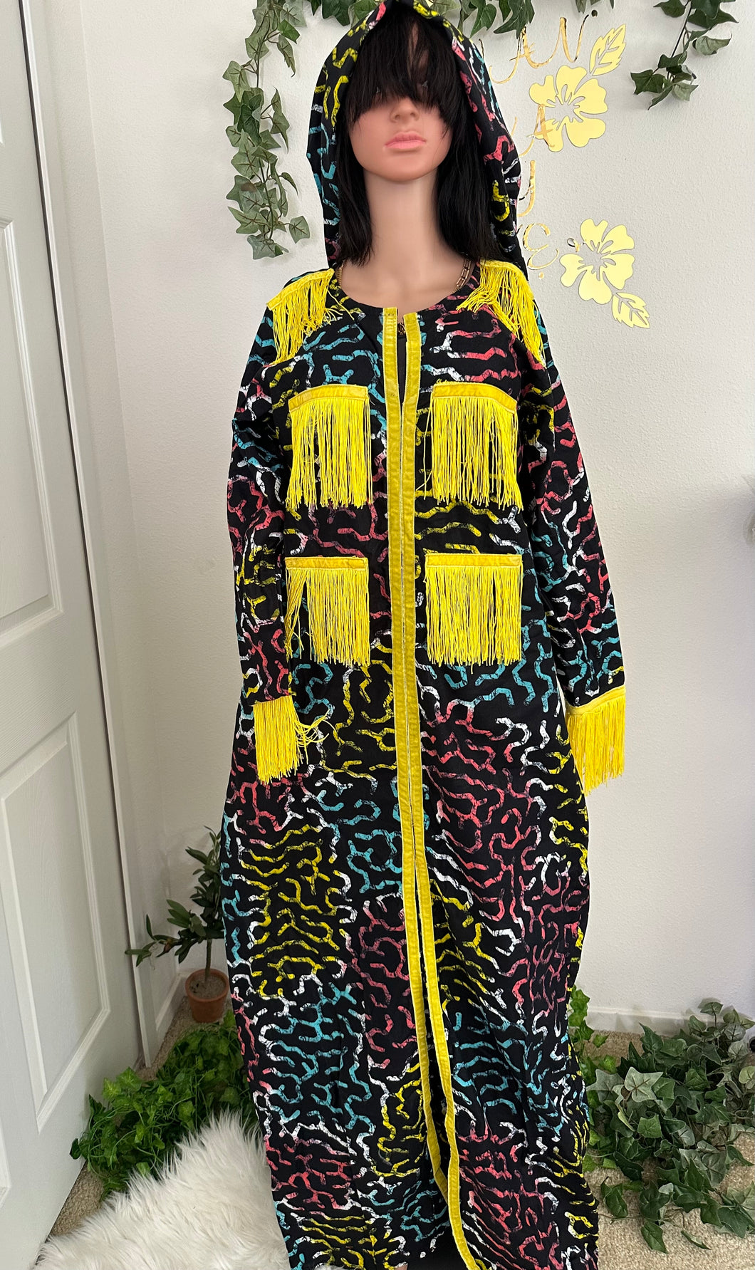 Ankara fringe design long Kaftan dress