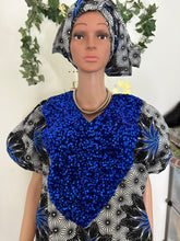 Load image into Gallery viewer, Sequins - Ankara long Kaftan dress with scarf
