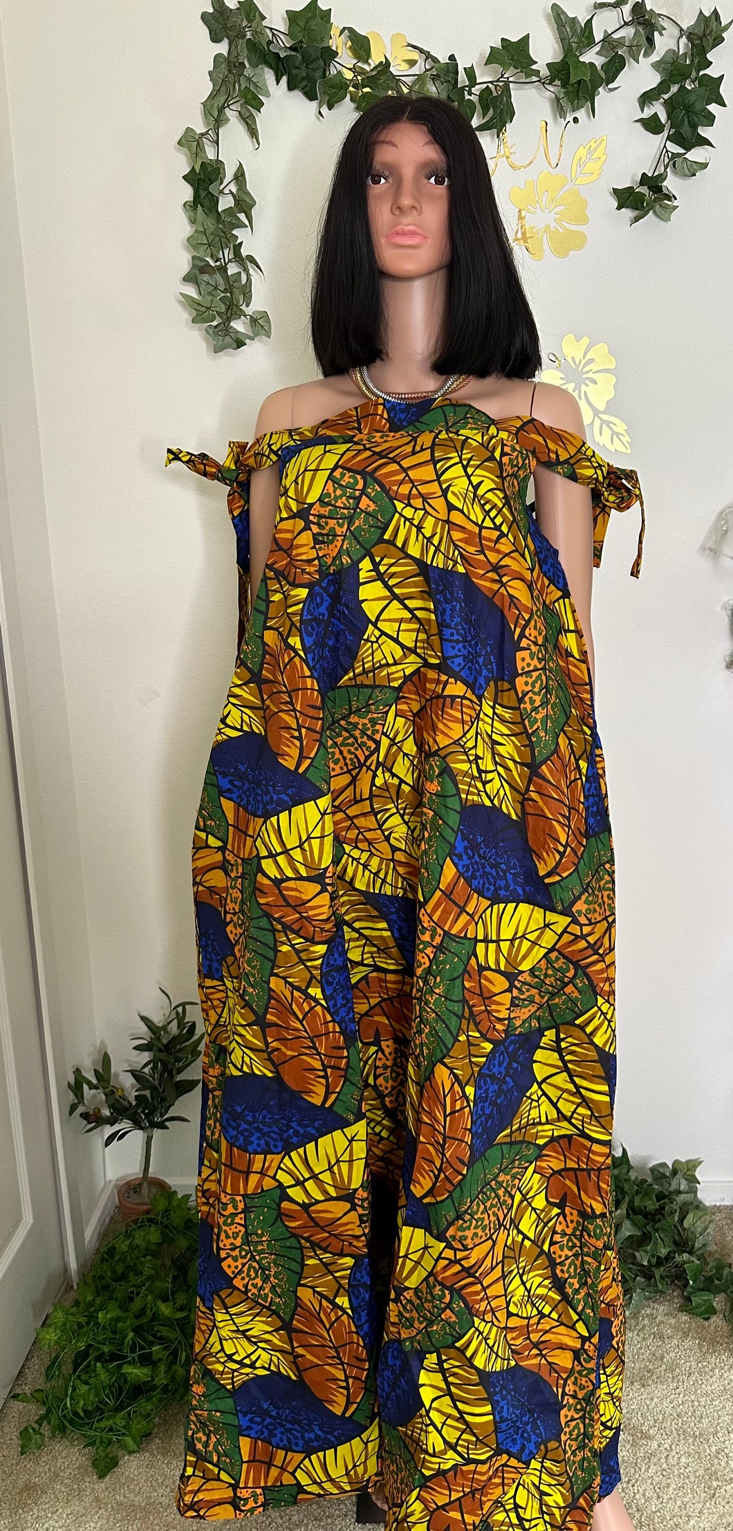 Cold Shoulders Ankara long Kaftan dress