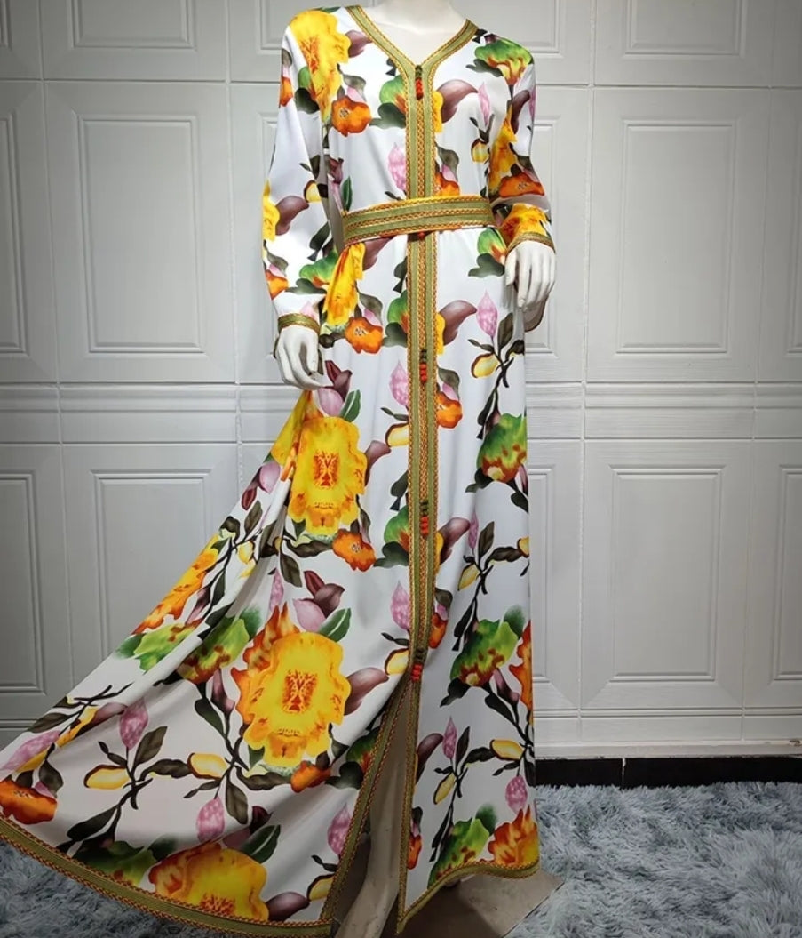 Floral design Kaftan with belt