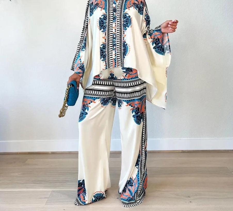 2pcs pants and dashiki shirt set