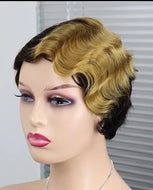 Pixie cut short wavy human hair wig