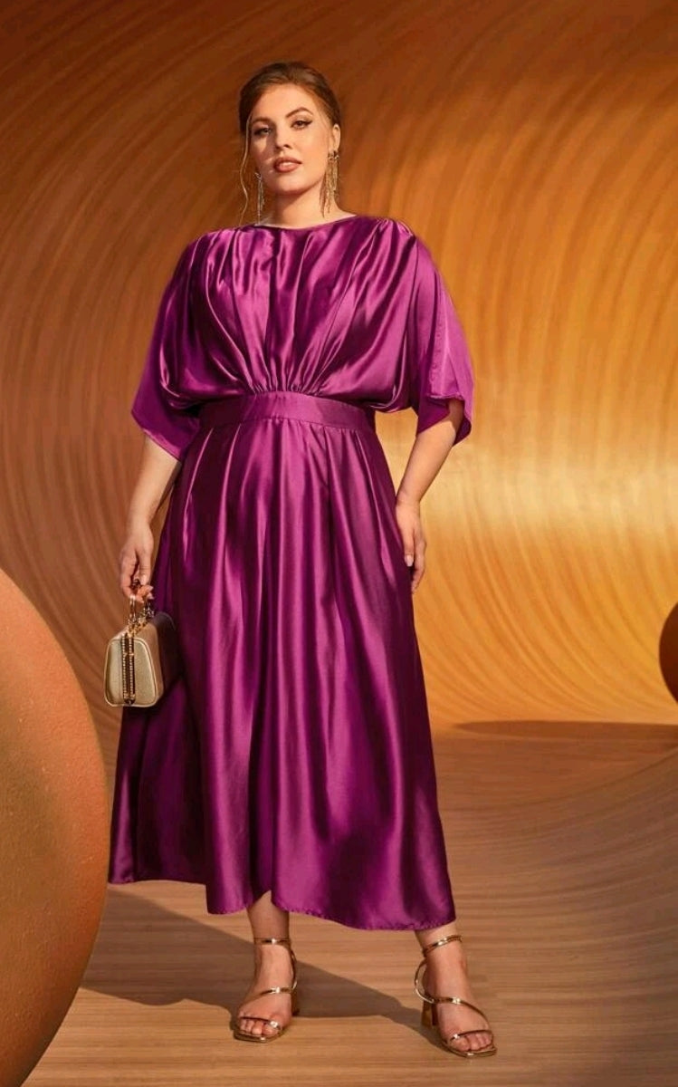 Beautify silky Purple Midi Length dress