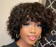 Human hair short bouncy curls wig