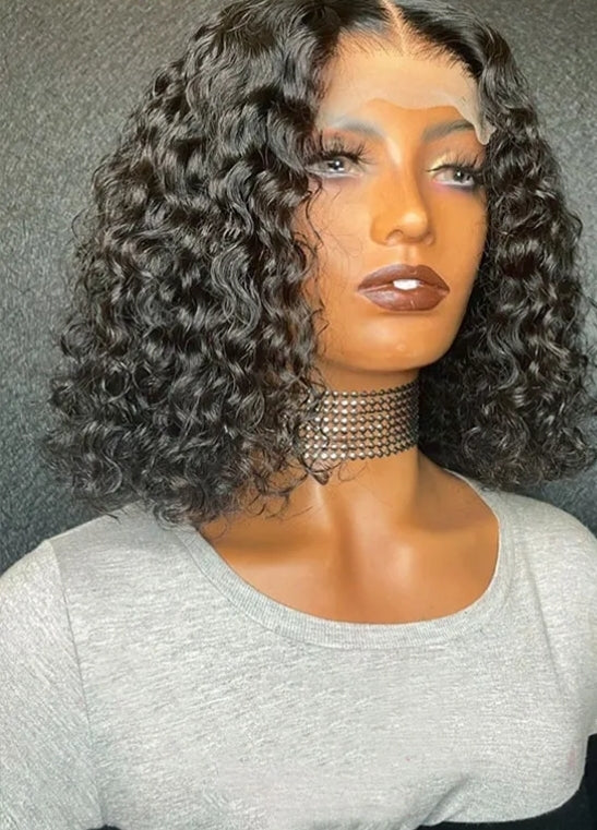 Curly water waves human hair wig