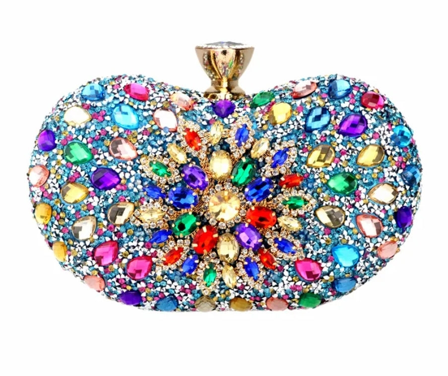 Rhinestones embellished multicolor clutch