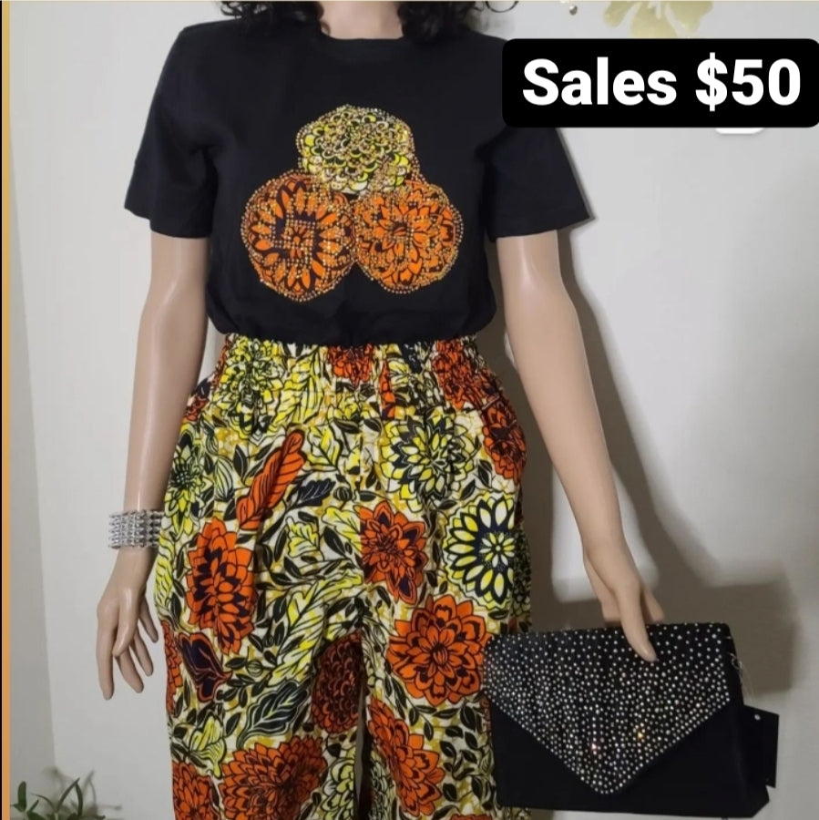 2pcs ankara patchwork shirt and ankara carrot pants